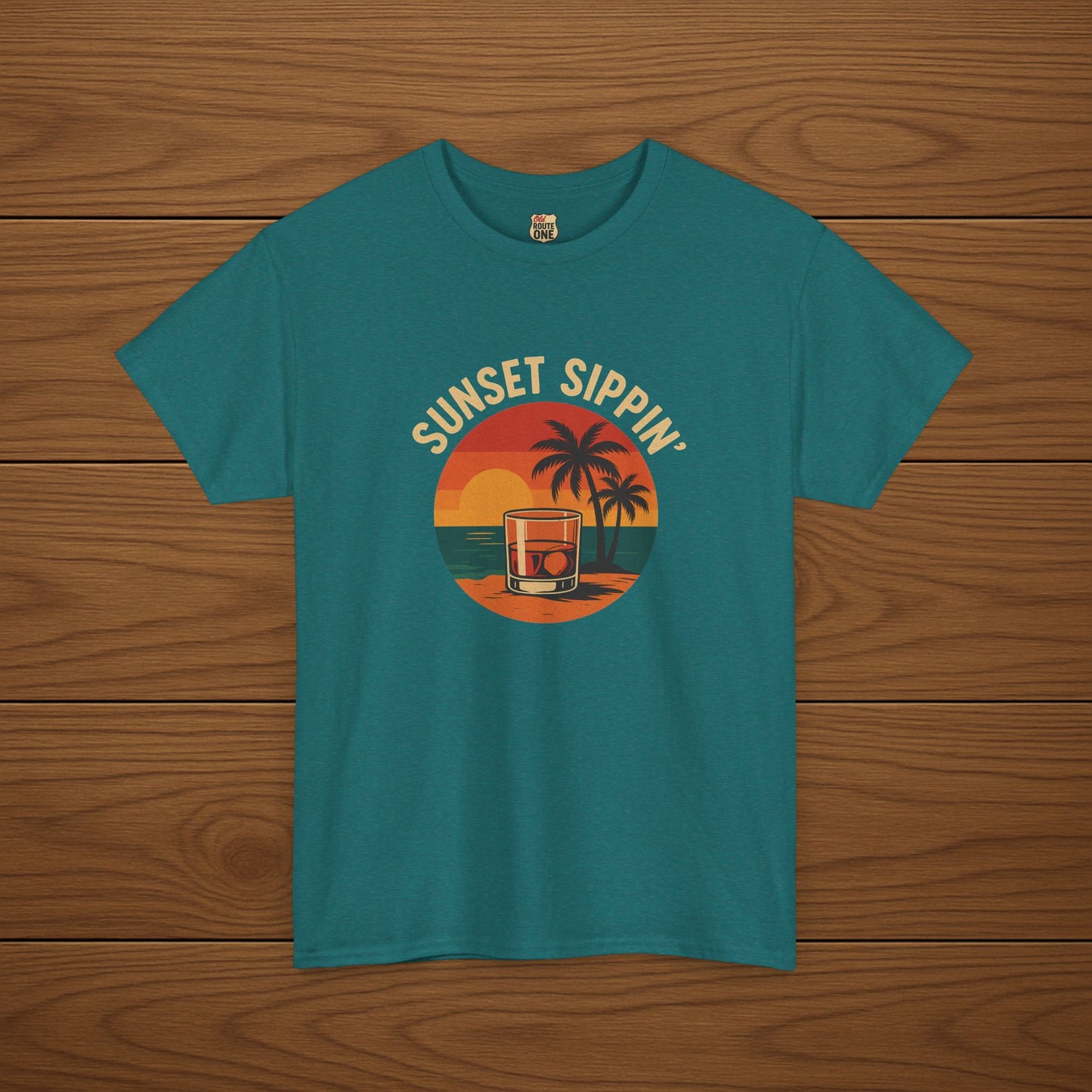 SUNSET SIPPIN' Cotton T-shirt, Stylish Casual Wear, Gift for Whiskey Enthusiasts, Perfect for Parties & Celebrations