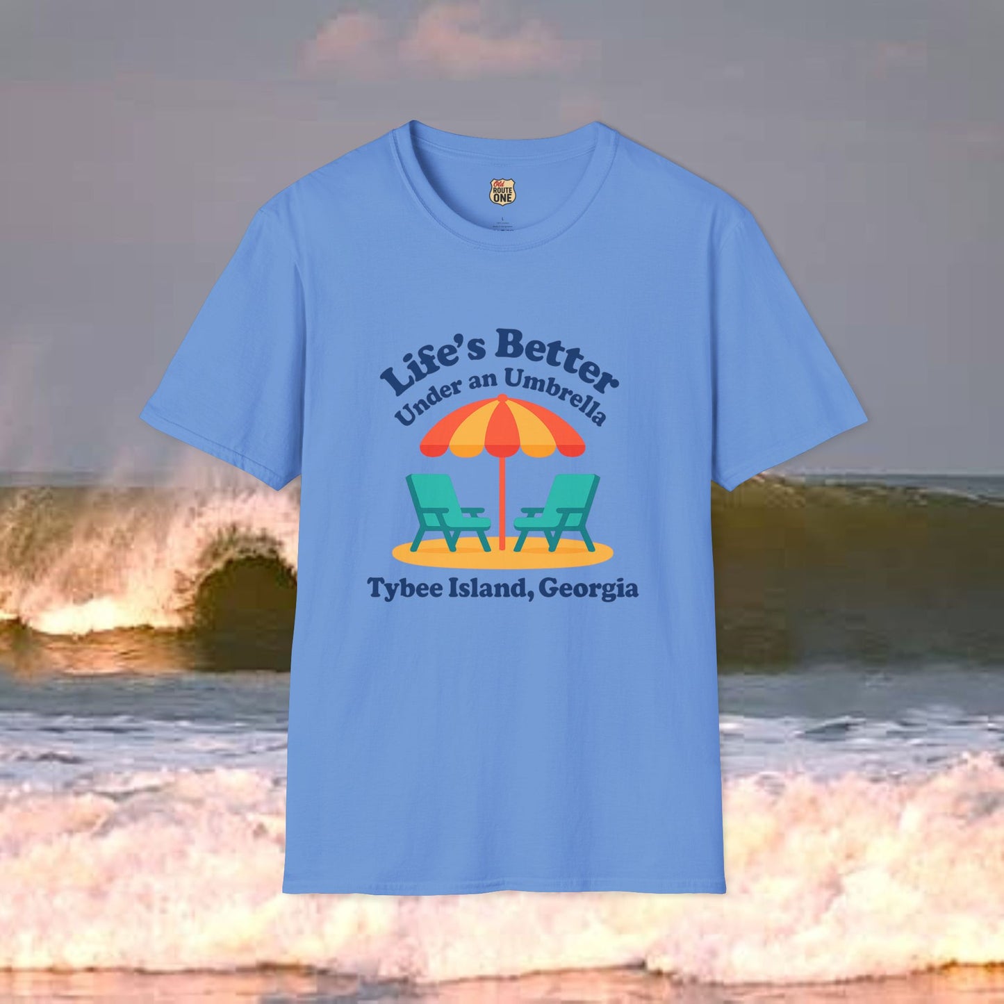 Lifes Better Under an Umbrella Tybee Island, Gildan 64000 Softstyle T-Shirt, Comfortable Graphic Tee, Casual Wear, Gift for Him/Her, Everyday Style, Summer Essential