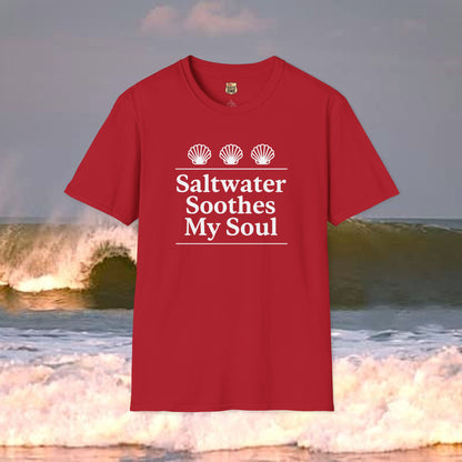 Saltwater Soothes My Soul shell t-shirt, Gildan 64000 Softstyle T-Shirt, Comfortable Graphic Tee, Casual Wear, Gift for Him/Her, Everyday Style, Summer Essential