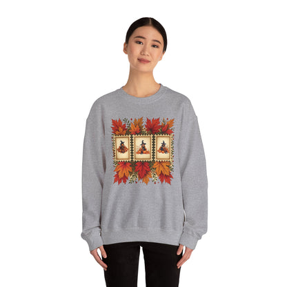 Autumn Leaves Witch Pumpkin gift for her Crewneck Sweatshirt Cozy Fall Apparel Halloween Gift Fleece Seasonal Fashion