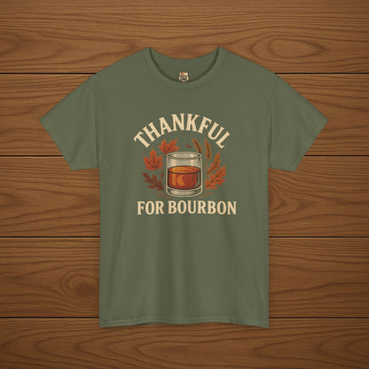 THANKFUL FOR BOURBON Cotton T-shirt, Stylish Casual Wear, Gift for Whiskey Enthusiasts, Perfect for Parties & Celebrations