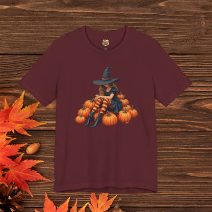 Shy Halloween Witch Short Sleeve Tee - Spooky Fashion, Autumn Style, Pumpkin Lovers Gift, Cute Witch Shirt, Festival Apparel, Comfy [...]