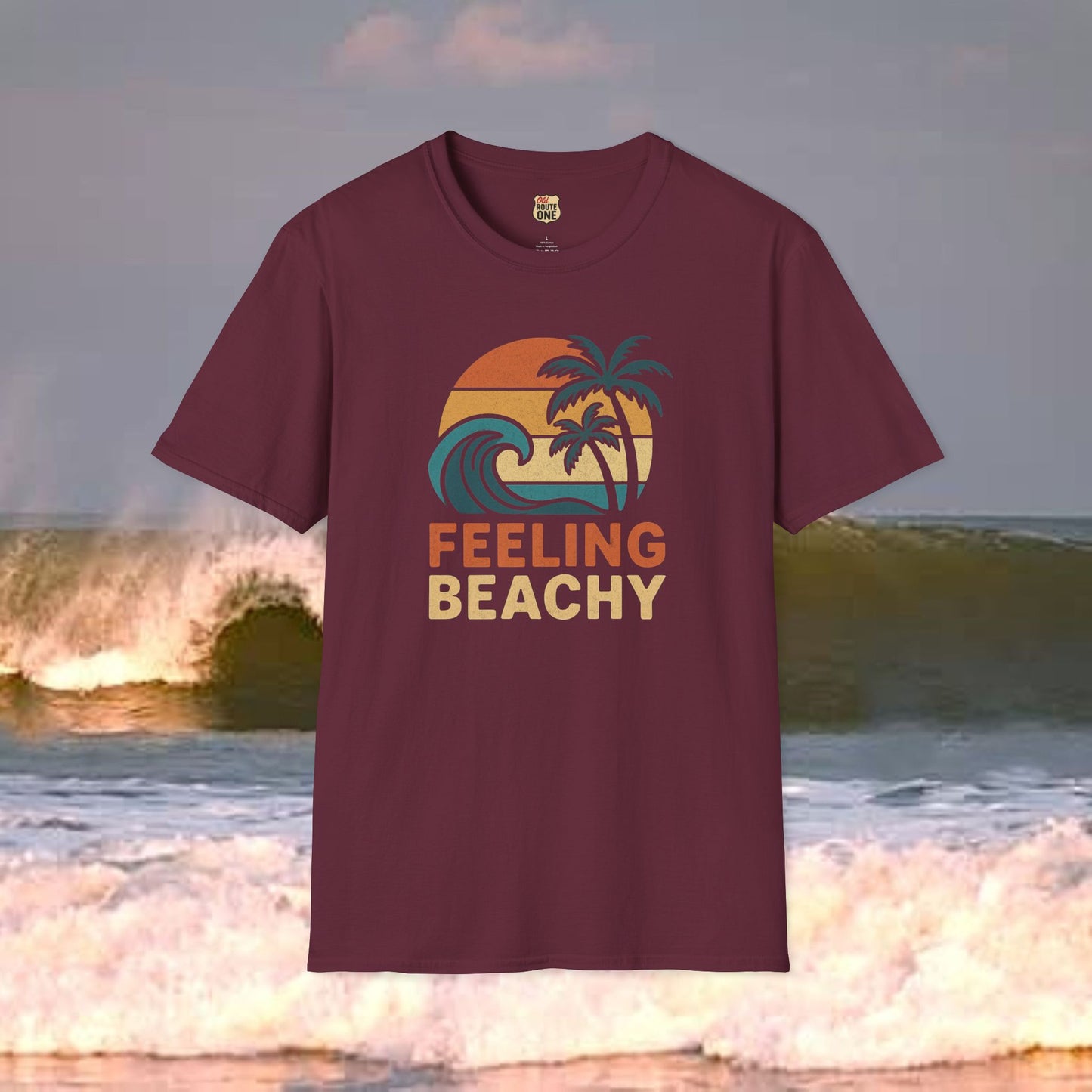 Feeling Beachy wave and palms, Gildan 64000 Softstyle T-Shirt, Comfortable Graphic Tee, Casual Wear, Gift for Him/Her, Everyday Style, Summer Essential