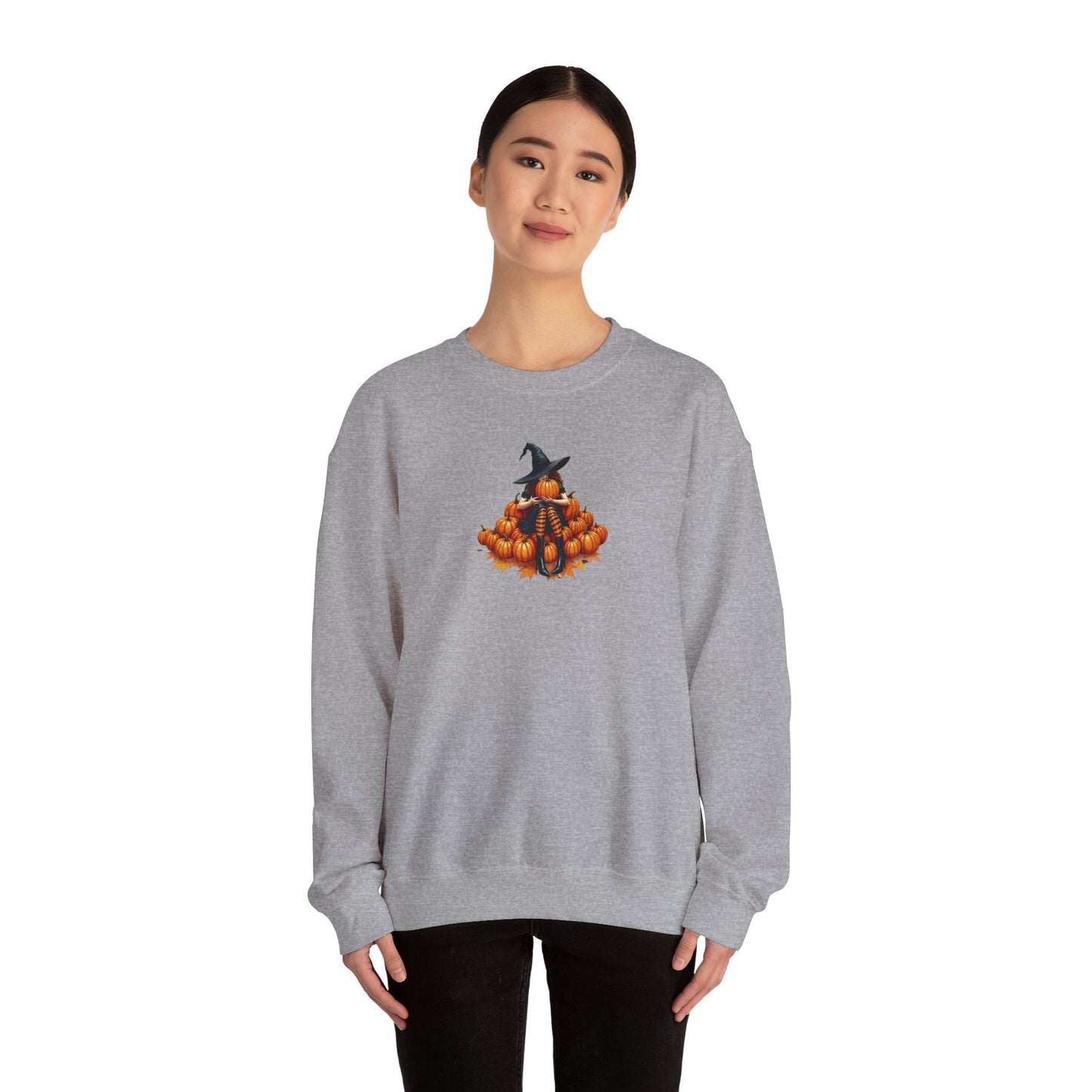 Cute Shy Witch Halloween Pumpkin Crewneck Sweatshirt Cozy Fall Apparel Season Gift for her  Unisex Sweatshirt Halloween Decor Fall Fashion