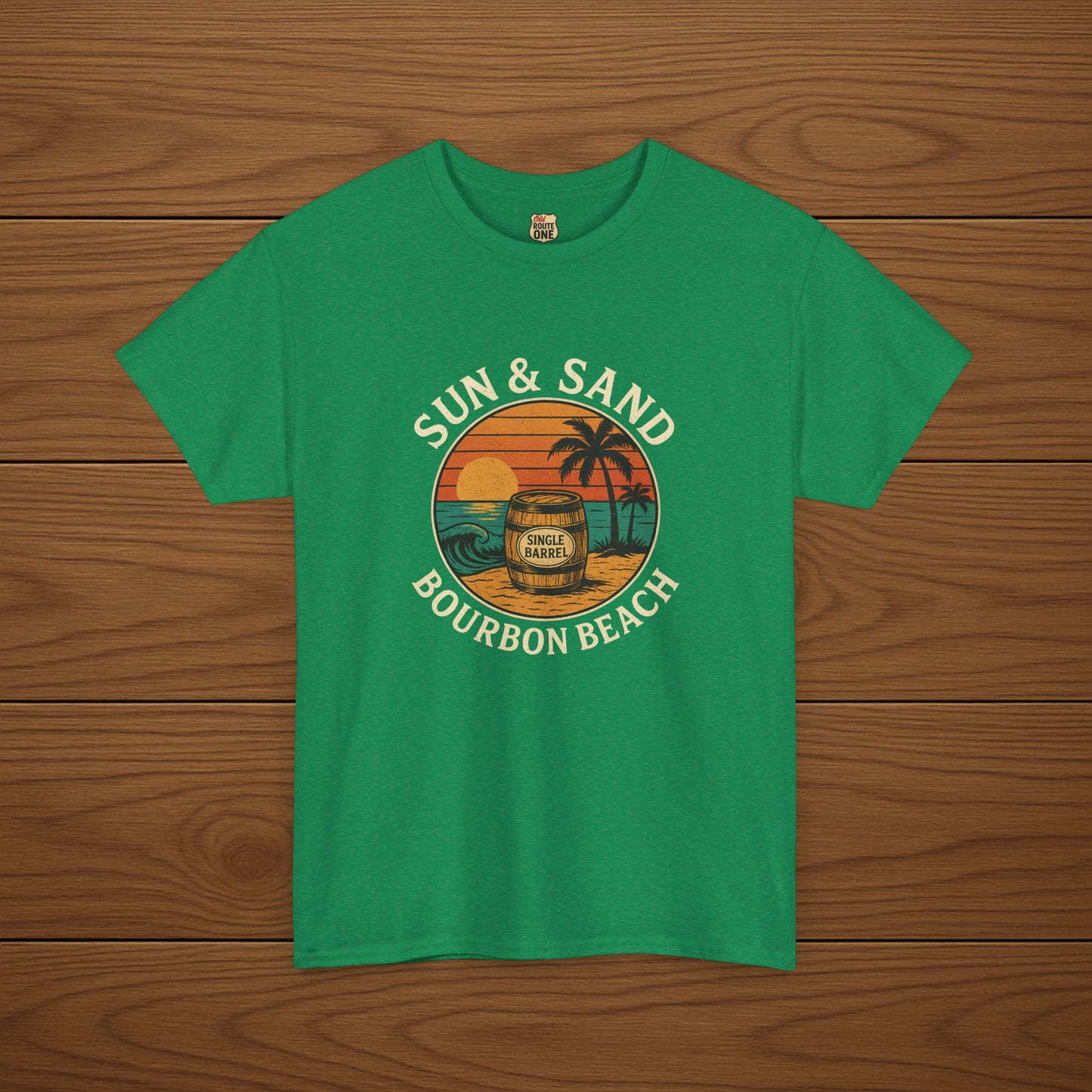 BOURBON BEACH SUN & SAND Cotton T-shirt, Stylish Casual Wear, Gift for Whiskey Enthusiasts, Perfect for Parties & Celebrations