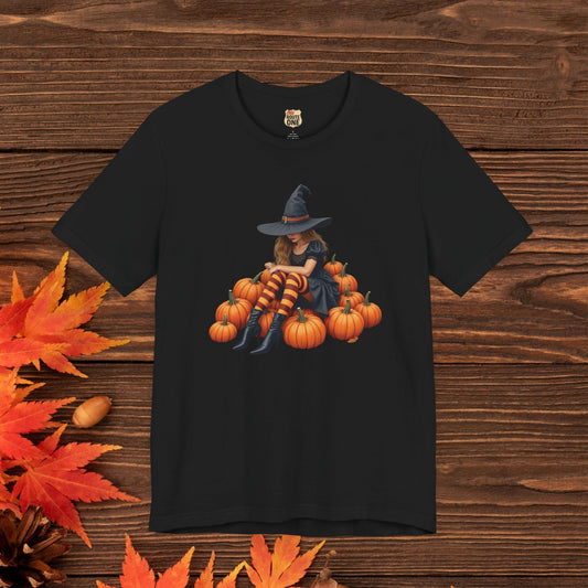 Shy Halloween Witch Short Sleeve Tee - Spooky Fashion, Autumn Style, Pumpkin Lovers Gift, Cute Witch Shirt, Festival Apparel, Comfy [...]