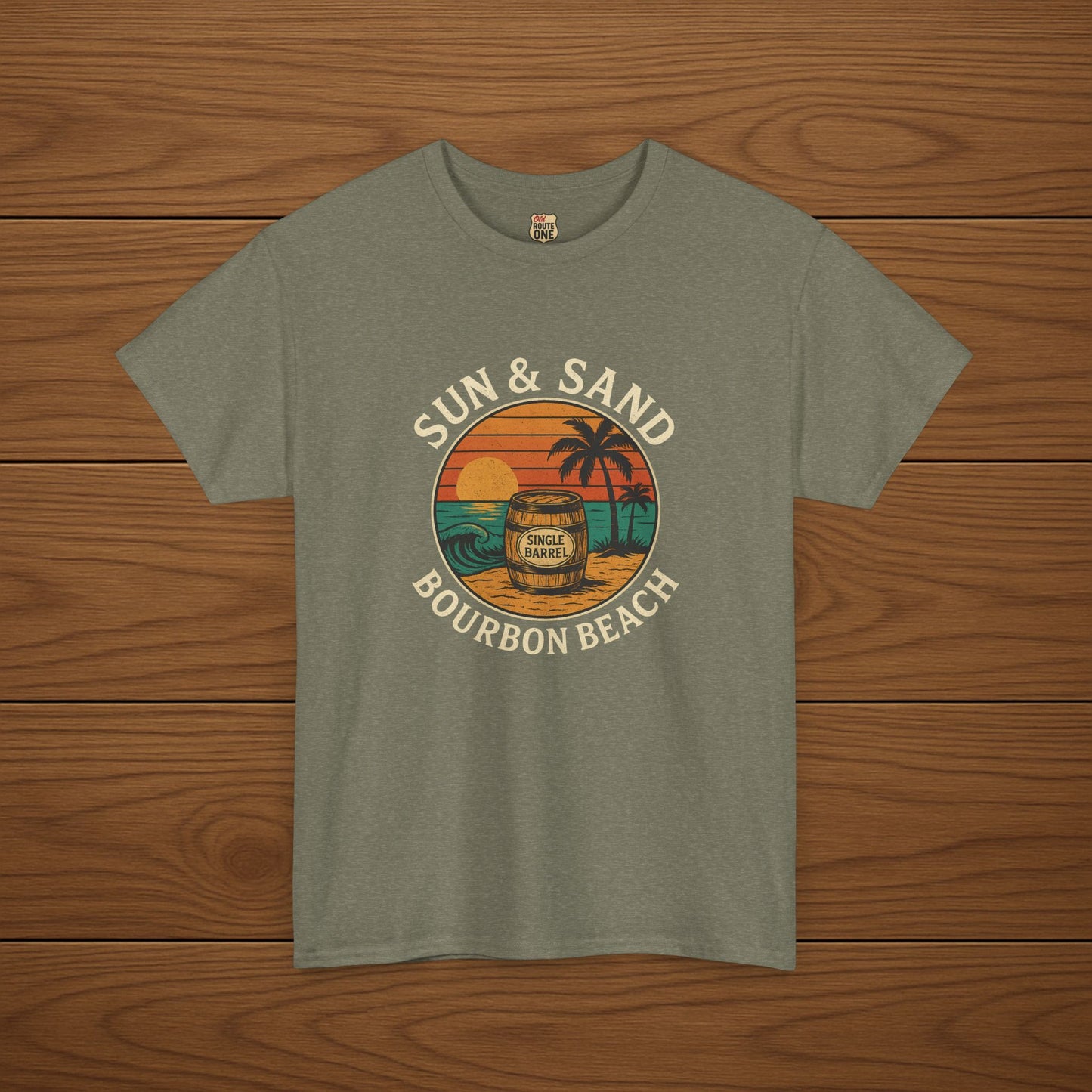 BOURBON BEACH SUN & SAND Cotton T-shirt, Stylish Casual Wear, Gift for Whiskey Enthusiasts, Perfect for Parties & Celebrations