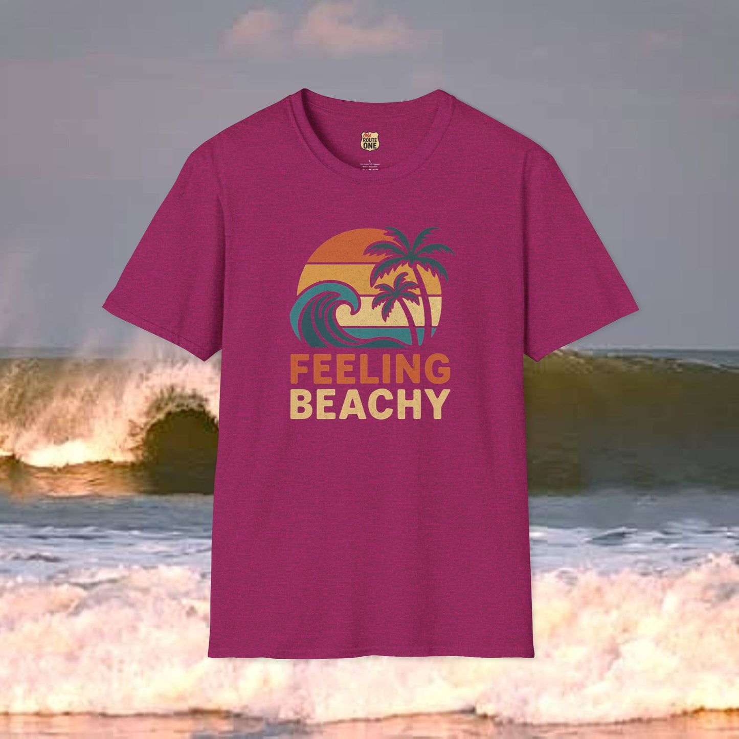 Feeling Beachy wave and palms, Gildan 64000 Softstyle T-Shirt, Comfortable Graphic Tee, Casual Wear, Gift for Him/Her, Everyday Style, Summer Essential