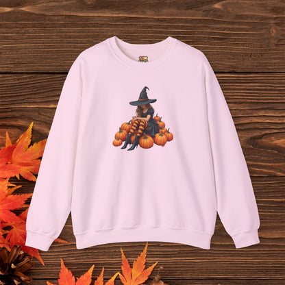 Shy Witch Halloween Pumpkin Crewneck Sweatshirt Cozy Fall Apparel Season Gift for her  Unisex Sweatshirt Halloween Decor Fall Fashion