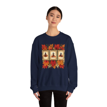 Autumn Leaves Witch Pumpkin gift for her Crewneck Sweatshirt Cozy Fall Apparel Halloween Gift Fleece Seasonal Fashion