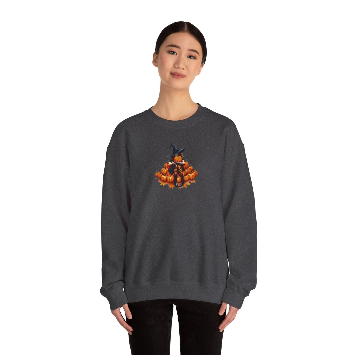 Cute Shy Witch Halloween Pumpkin Crewneck Sweatshirt Cozy Fall Apparel Season Gift for her  Unisex Sweatshirt Halloween Decor Fall Fashion