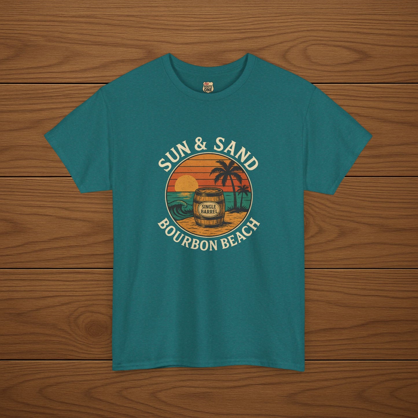 BOURBON BEACH SUN & SAND Cotton T-shirt, Stylish Casual Wear, Gift for Whiskey Enthusiasts, Perfect for Parties & Celebrations