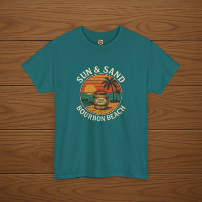 BOURBON BEACH SUN & SAND Cotton T-shirt, Stylish Casual Wear, Gift for Whiskey Enthusiasts, Perfect for Parties & Celebrations