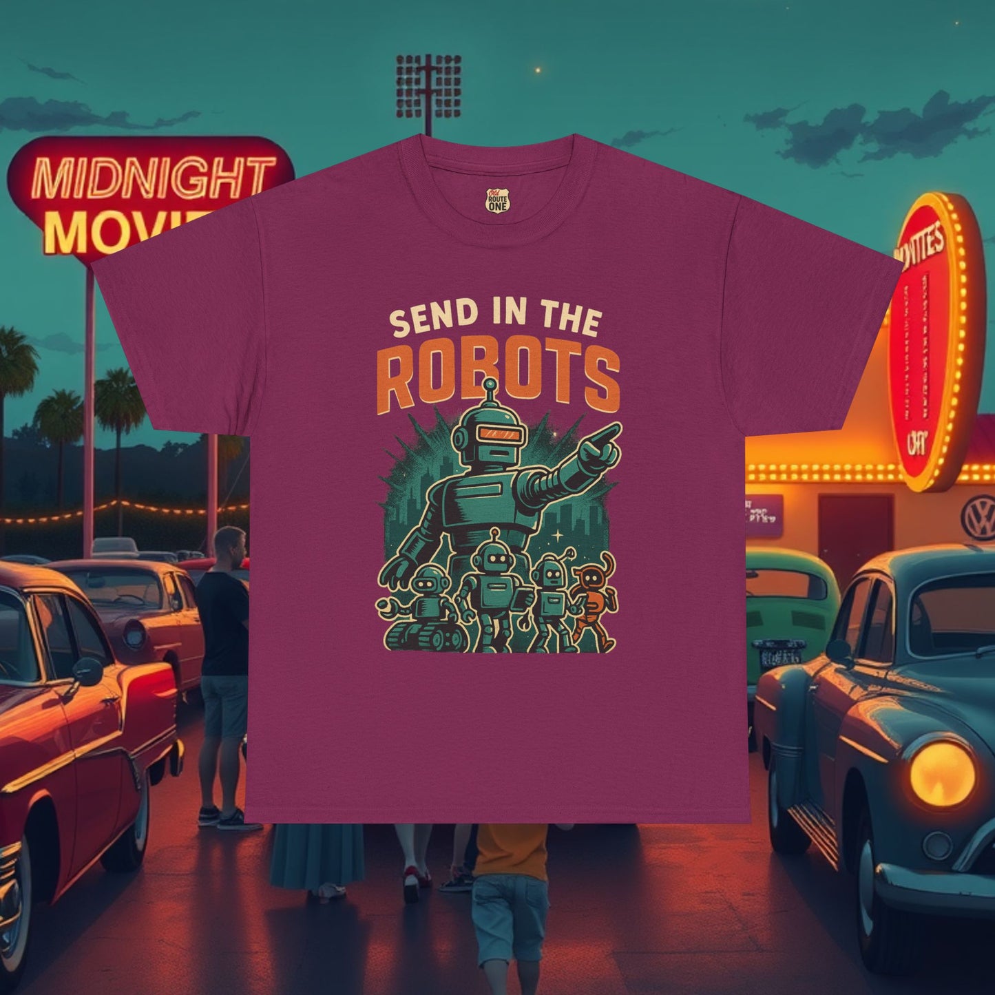 SEND IN THE ROBOTS Awesome Retro Sci-Fi t-shirt