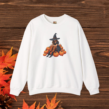 Shy Witch Halloween Pumpkin Crewneck Sweatshirt Cozy Fall Apparel Season Gift for her  Unisex Sweatshirt Halloween Decor Fall Fashion