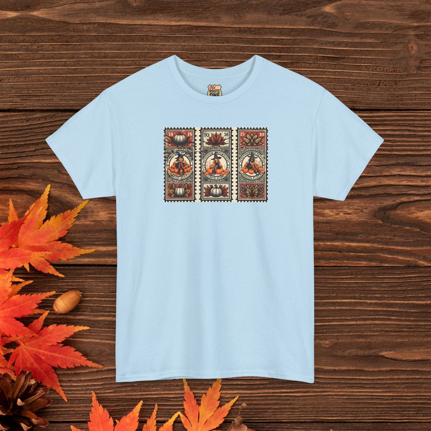 Three Witch Stamp Tee, Unisex Heavy Cotton T-Shirt, Spooky Fall Apparel, Halloween Costume Top, Autumn Graphic Tee