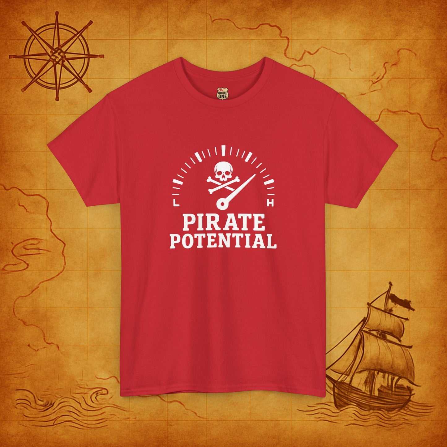 "Pirate Potential" Heavy Cotton Tee, Nautical Gift, Funny Tee, Casual Wear, Pirate Theme Shirt, Adventure Apparel