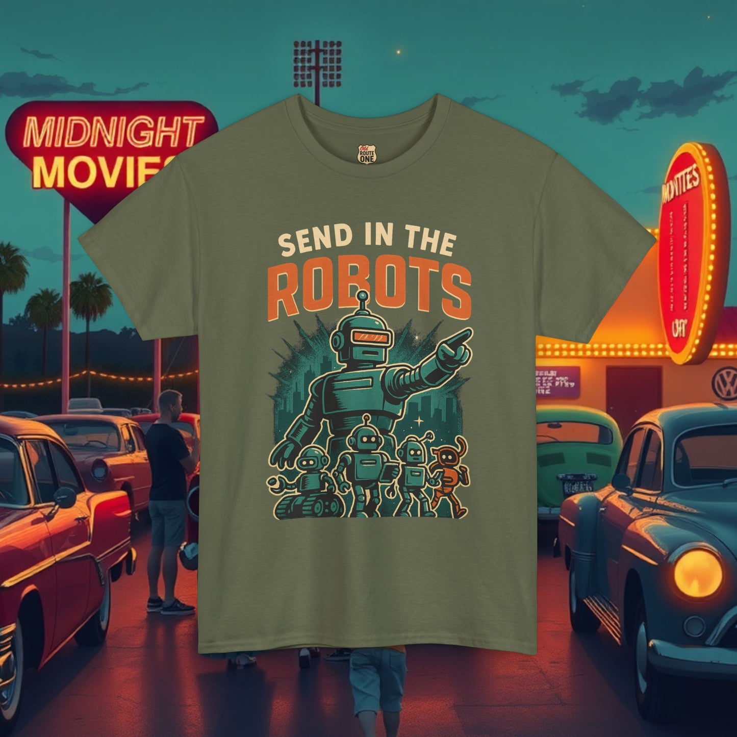SEND IN THE ROBOTS Awesome Retro Sci-Fi t-shirt