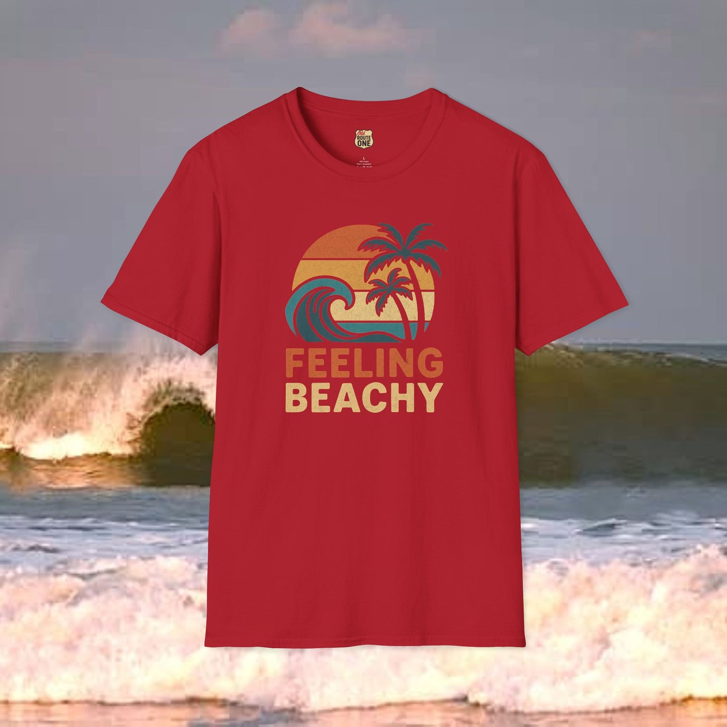 Feeling Beachy wave and palms, Gildan 64000 Softstyle T-Shirt, Comfortable Graphic Tee, Casual Wear, Gift for Him/Her, Everyday Style, Summer Essential