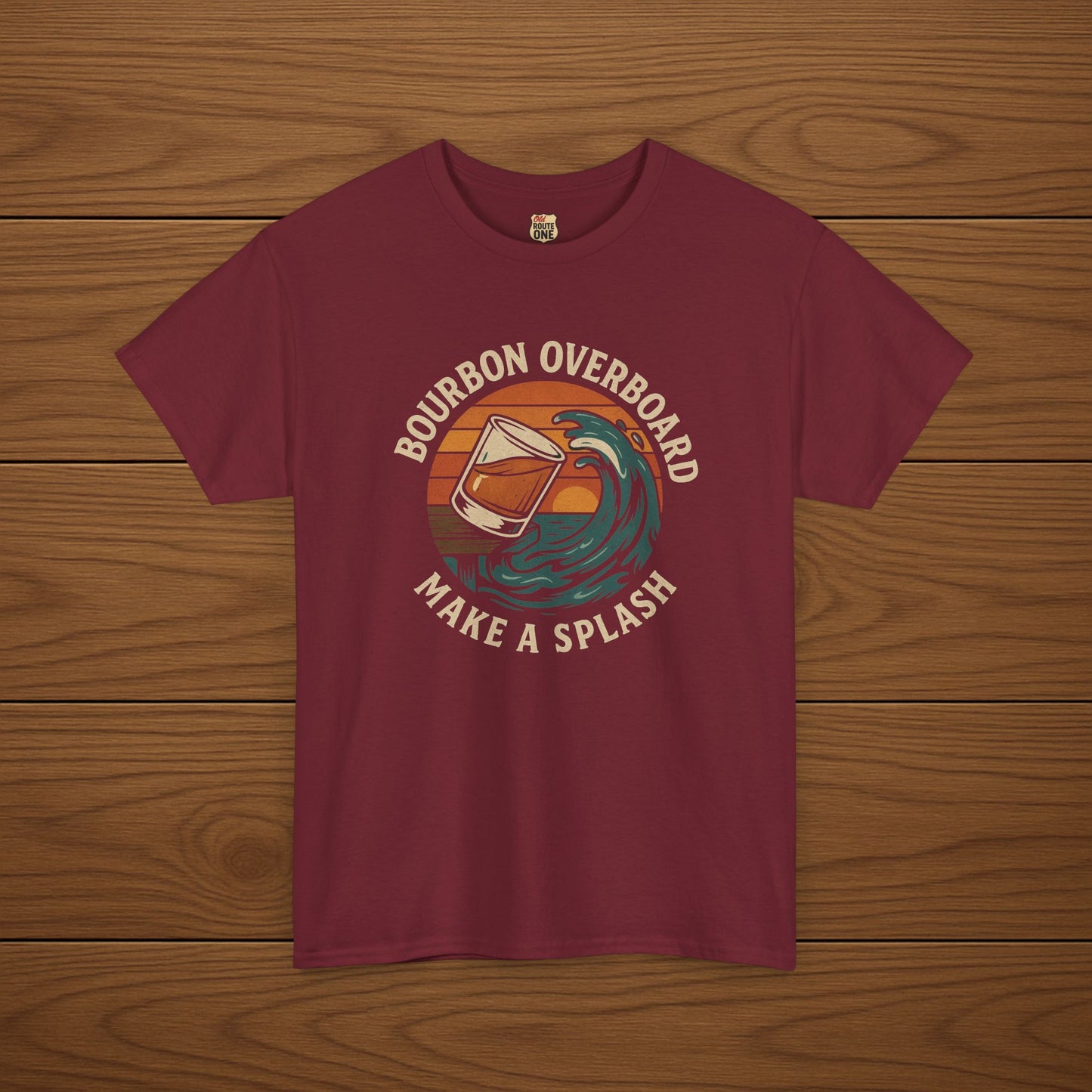 MAKE A SPLASH with BOURBON OVERBOARD Cotton T-shirt, Stylish Casual Wear, Gift for Whiskey Enthusiasts, Perfect for Parties & Celebrations