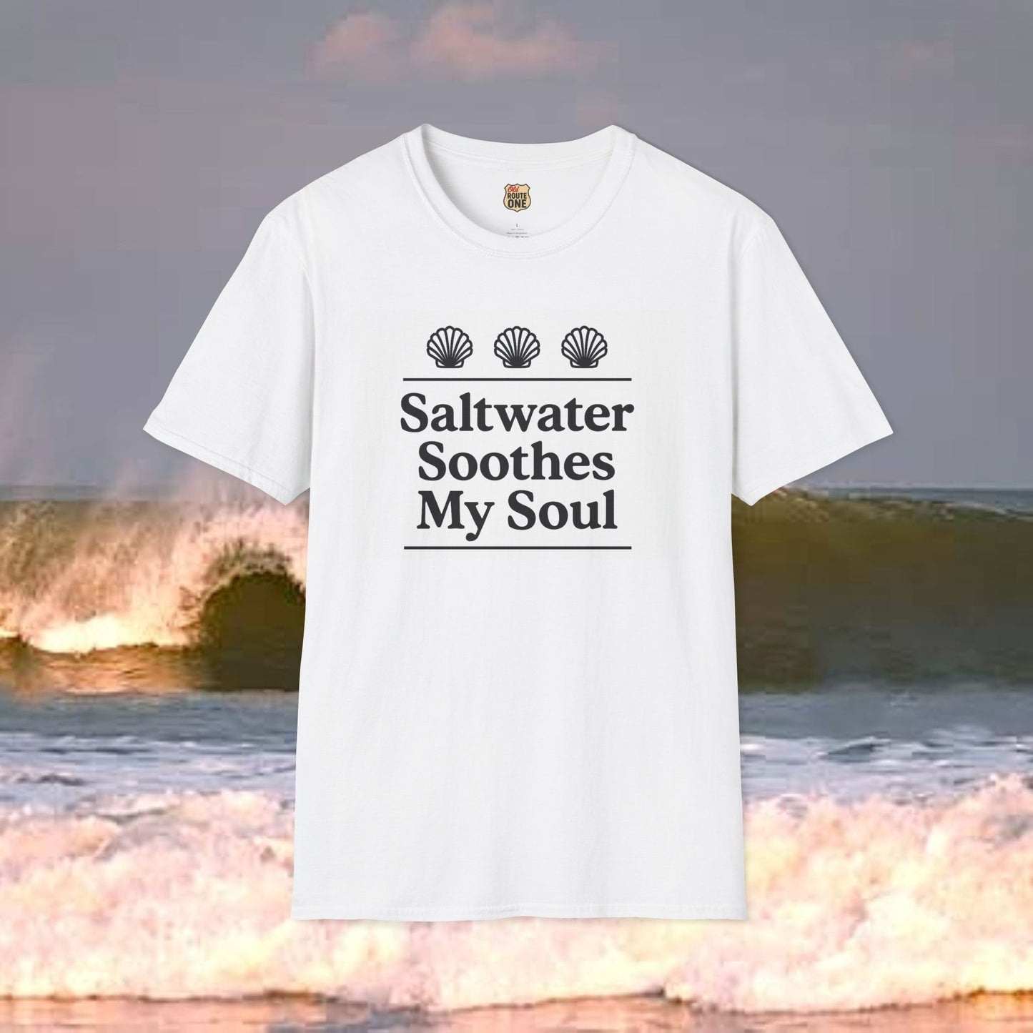 Saltwater Soothes My Soul shell t-shirt, Gildan 64000 Softstyle T-Shirt, Comfortable Graphic Tee, Casual Wear, Gift for Him/Her, Everyday Style, Summer Essential